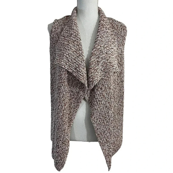 Jones New York Sleeveless Sweater Draped Collar Pink and White Marled Cardigan - Picture 1 of 6